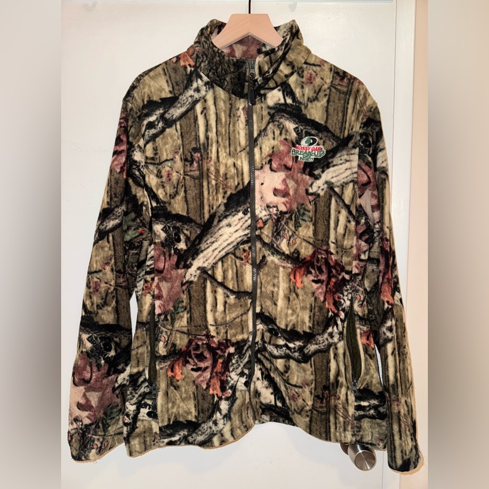Mossy Oak Break Up Infinity Camouflage Collared  Zip Up Fleece Jacket Size Large